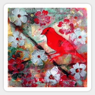 Red Bird Singing Sticker